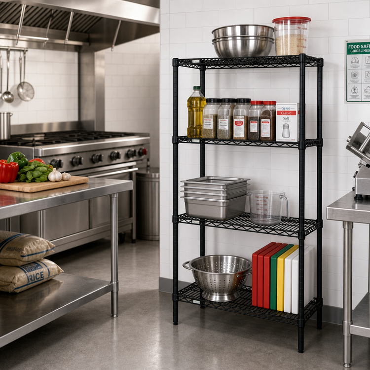 Product image #2 for Quantum 24-Inch W x 21-Inch D x 86-Inch H Wire Shelving Starter Kit, Black Epoxy Antimicrobial Finish
