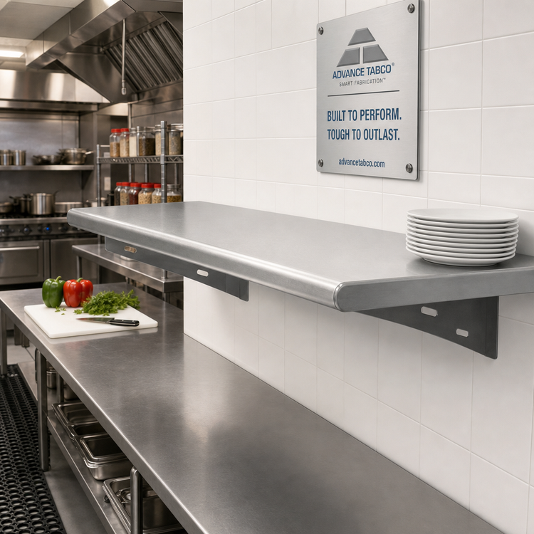 Product image #2 for Advance Tabco 84-Inch x 24-Inch Pass-Thru Shelf with Wall-Mount Brackets