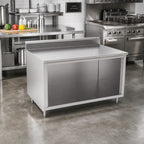 Thumbnail image #2 for John Boos 4CO4R5-3636 36 x 36 Open-Front Stainless Steel Cabinet Base Work Table, 14-Gauge 300-Series Top, 5-Inch Backsplash