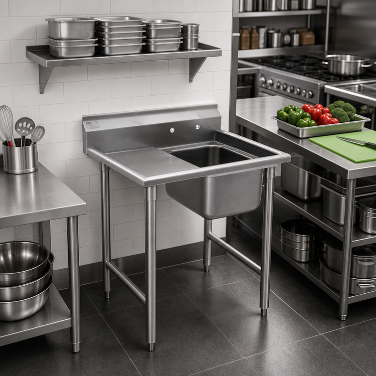 Product image #2 for Eagle Group 412 Series 1-Compartment Commercial Sink with 18" Left Drainboard, 430 Stainless Steel