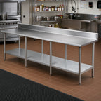 Thumbnail image #2 for John Boos Stallion ST4R5-24144GSK 144 x 24 Inch Stainless Steel Work Table with 5-Inch Backsplash, 14-Gauge Top and Galvanized Undershelf
