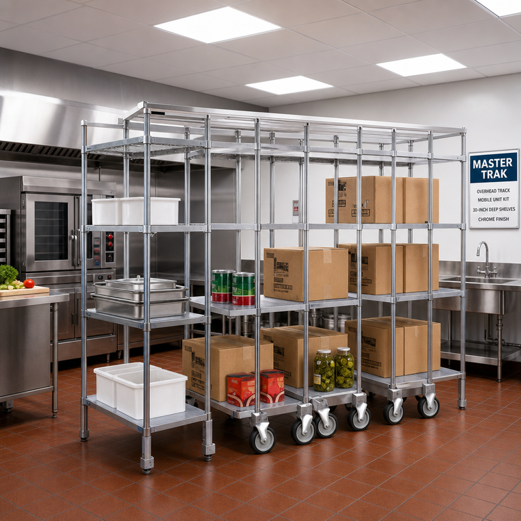 Product image #2 for Master Trak Overhead Track Mobile Unit Kit for 30-Inch Deep Shelves, Chrome Finish