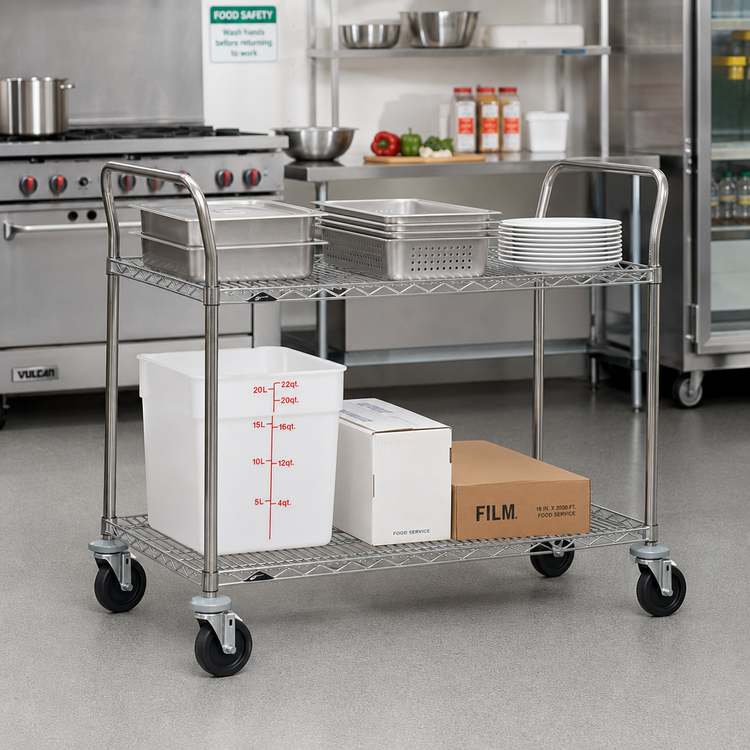 Product image #2 for Metro Super Erecta SP Heavy Duty 2-Shelf Wire Utility Bus Cart, 60 x 24 x 39 Inches