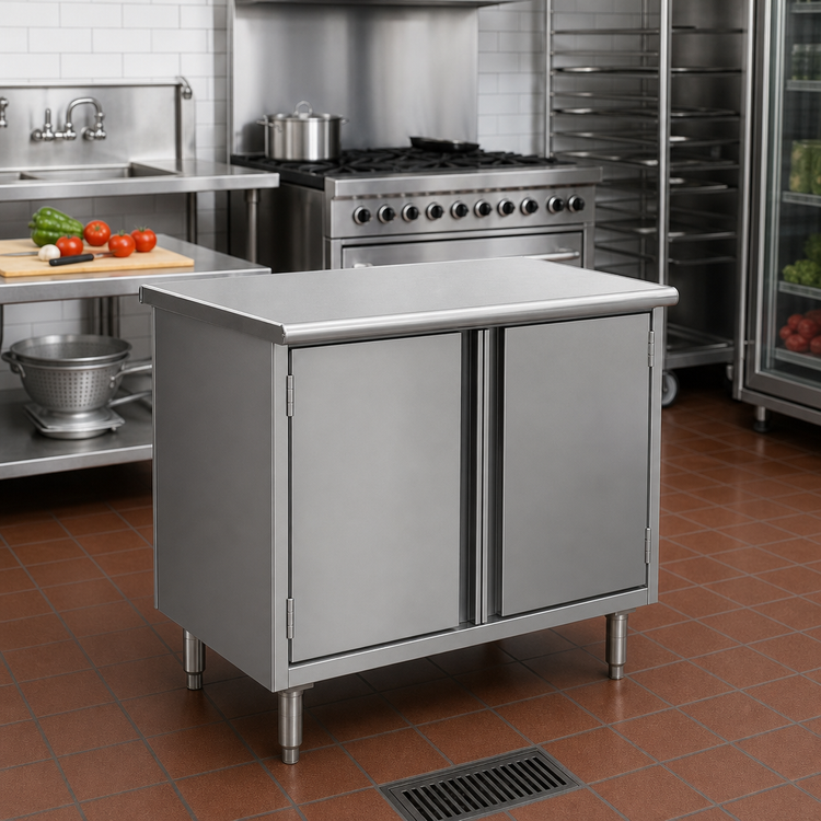Product image #2 for Eagle Spec-Master Enclosed Base Work Table with Hinged Doors, 36 x 30 Inch, 14/304 Stainless Steel Flat Top
