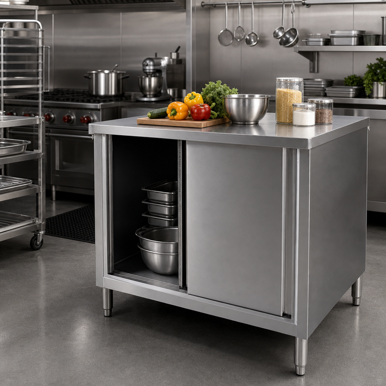 Product image #2 for 48-Inch Stainless Steel Cabinet Base Work Table with Sliding Doors