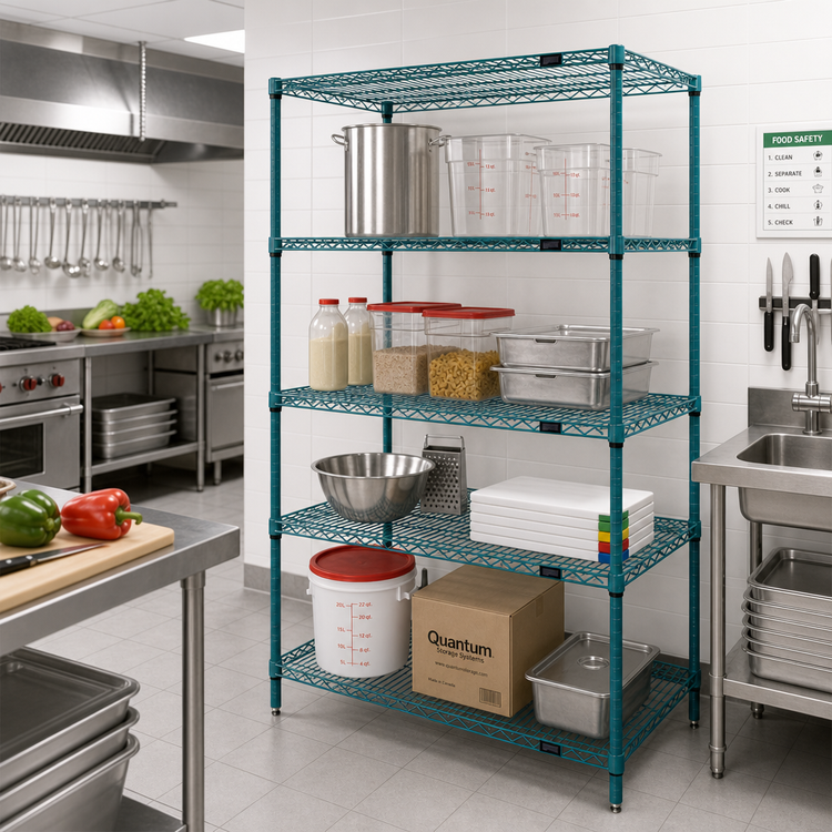Product image #2 for Quantum 24 x 42 Inch 4-Shelf Wire Shelving Starter Kit, Green Epoxy Antimicrobial Finish