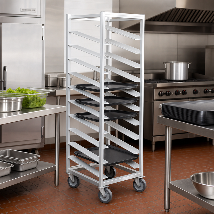 Product image #2 for Single-Section Trapezoidal Aluminum Cafeteria Tray Rack, End Load, 10-Tray Capacity