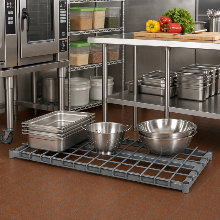Product image #2 for Quantum 60-Inch x 24-Inch Gray Epoxy Dunnage Shelf with Removable Wire Top Mat, 1500 lb. Capacity