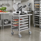 Thumbnail image #2 for Dinex DXP3313424 Mobile Stainless Steel Slicer Stand with Pan Rack and Marine Edge, 27-1/8"W x 31-1/8"D x 34"H