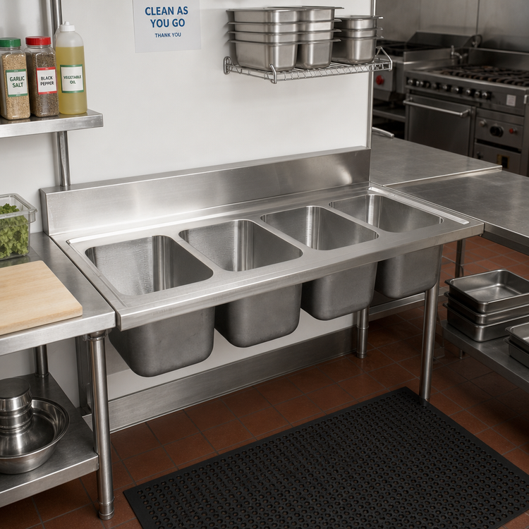 Product image #2 for BK Resources 4-Compartment Drop-In Sink with 5-Inch Riser, 48 x 24 x 15 1/4 Inches