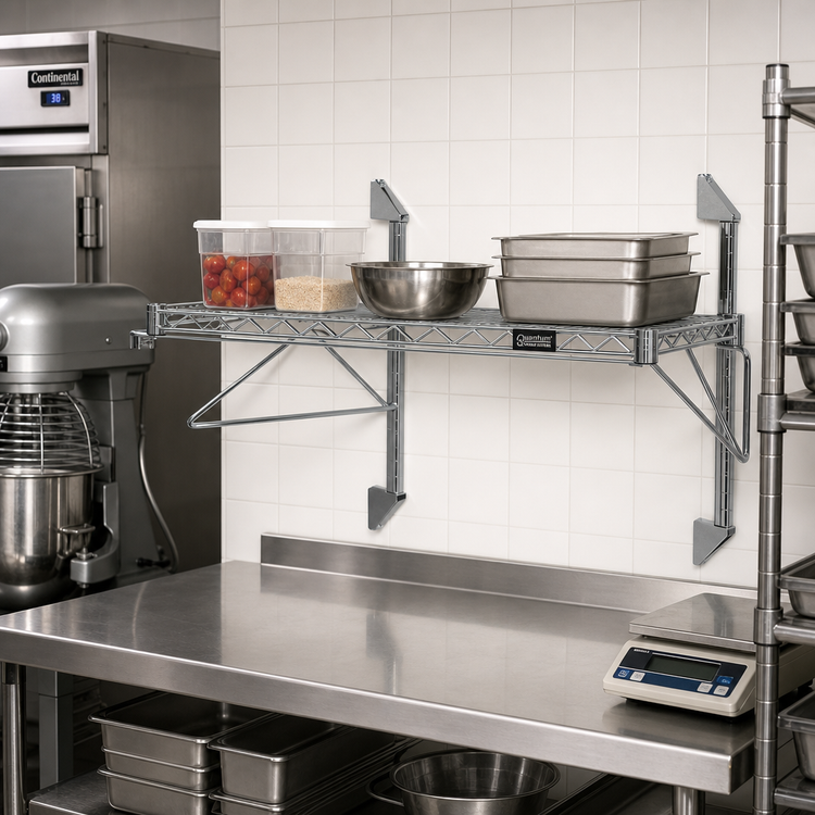 Product image #2 for Quantum Post Wall-Mount Cantilever Single Shelf System, 42 x 12 Inch, Gray Epoxy Finish