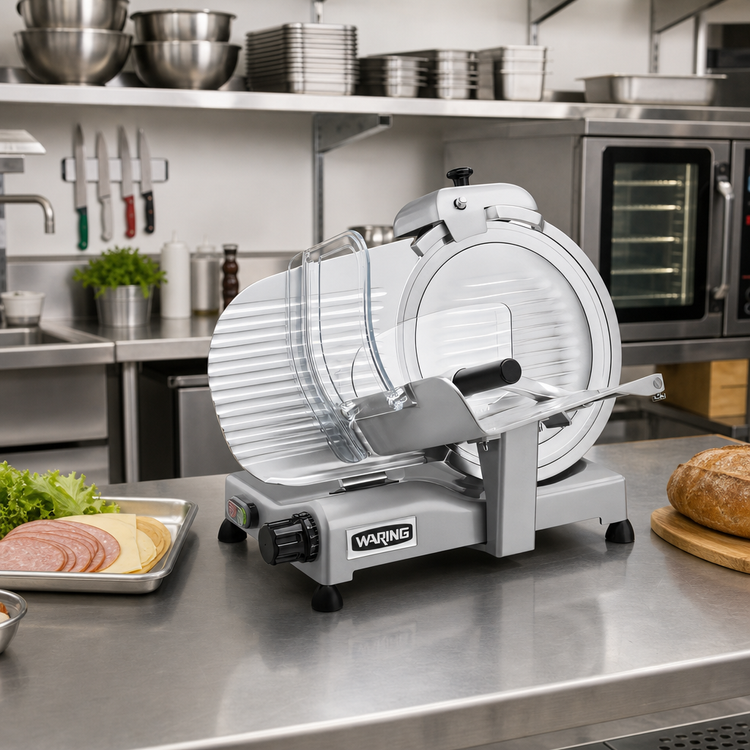 Product image #3 for Waring Commercial WCS300SV 12-Inch Medium-Duty Countertop Electric Food Slicer, Horizontal Manual Feed, Silver