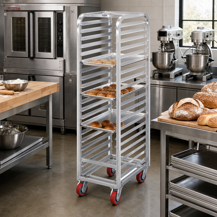 Product image #2 for Lifetime Tough Extra Heavy-Duty End-Load Aluminum Bun Pan Rack on Casters, 18-Pan Capacity