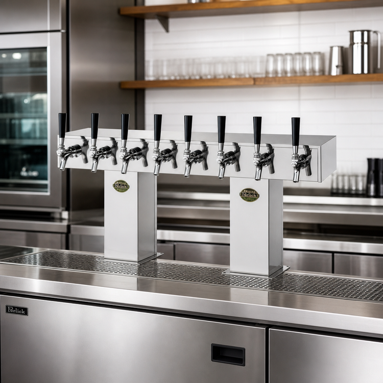 Product image #2 for Perlick Bridge Tee Extra High Countertop Glycol-Cooled Draft Beer Tower, 8 Faucets, Stainless Steel