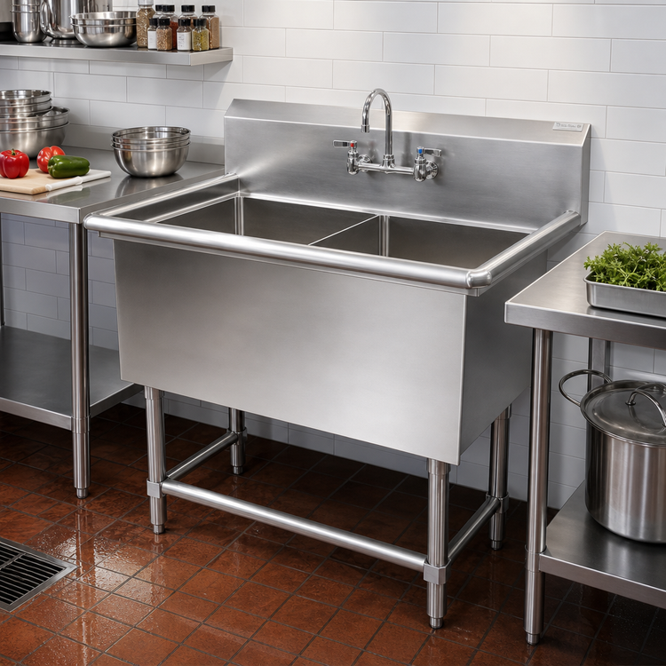 Product image #2 for John Boos Pro-Bowl 2-Compartment Stainless Steel Sink with 30" x 24" Bowls, 65-1/8" Wide