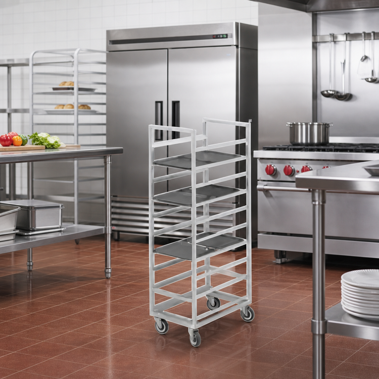 Product image #2 for 36-Inch High Single-Section Aluminum Cafeteria Tray Rack with Casters, 8 Tray Capacity