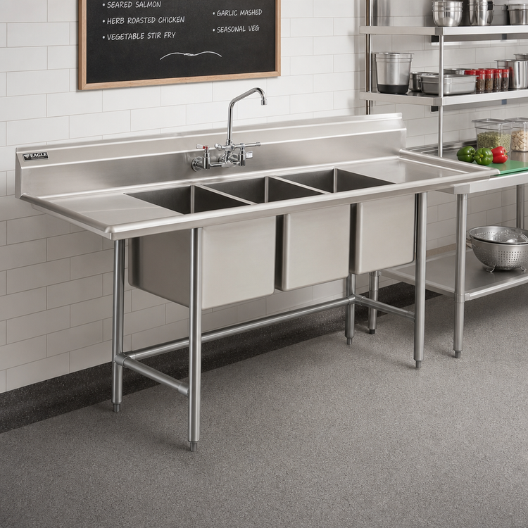 Product image #2 for Eagle Group S16 Series Two-Compartment Commercial Sink with Left Drainboard, 67-1/2-Inch Wide