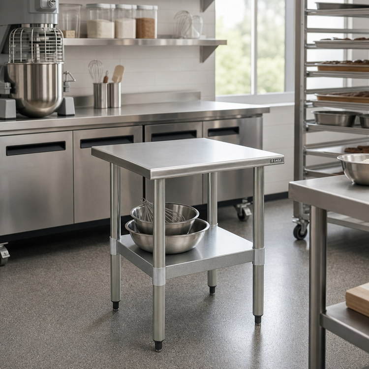 Product image #2 for Eagle Group 24" x 24" Stationary Mixer Stand with Stainless Steel Top and Adjustable Galvanized Undershelf