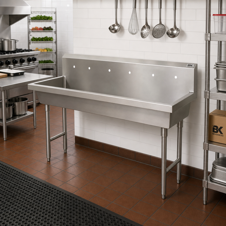 Product image #2 for BK Resources 72-Inch Triple-Station Freestanding Stainless Steel Hand Wash Sink