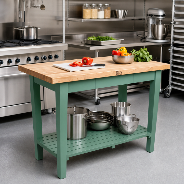Product image #3 for John Boos Classic Country 48" x 25" Edge Grain Maple Wood Top Work Table with Open Undershelf