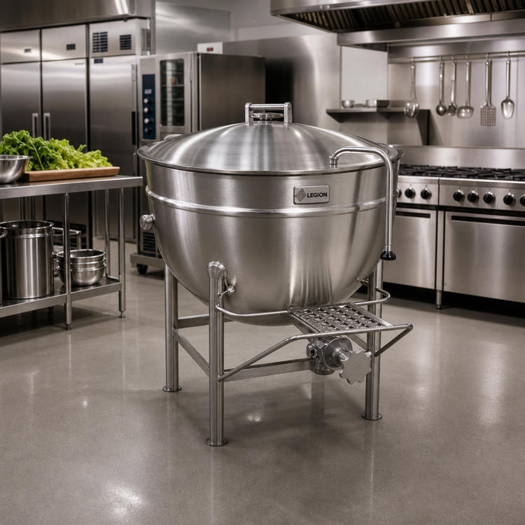 Product image #2 for Legion 50-Gallon Stationary Direct Steam Kettle with Full Jacket and 304 Stainless Steel Liner