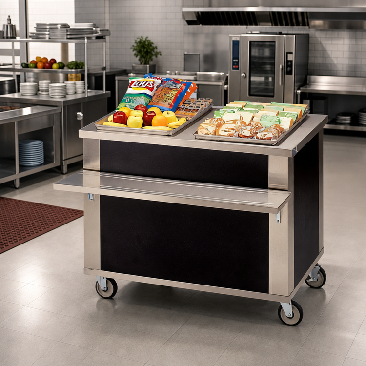 Product image #2 for Dinex DineXpress 74-Inch Solid Top Stainless Steel Mobile Utility Serving Counter with Open Understorage