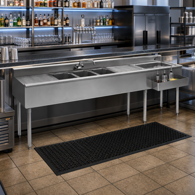 Product image #2 for Eagle Group 1800 Series 84-Inch Underbar Combination Unit with 3 Sink Bowls, 2 Drainboards, 24-Inch Ice Bin, and Right Speedrail