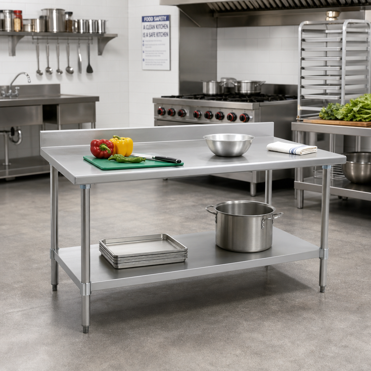 Product image #2 for Eagle Budget Series Stainless Steel Work Table with 4-1/2-Inch Backsplash and Adjustable Undershelf, 30 x 24 Inch