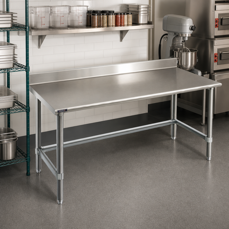 Product image #2 for Eagle Spec-Master Stainless Steel Work Table with 4-1/2-Inch Backsplash and Open Galvanized Base, 108 x 30 Inches