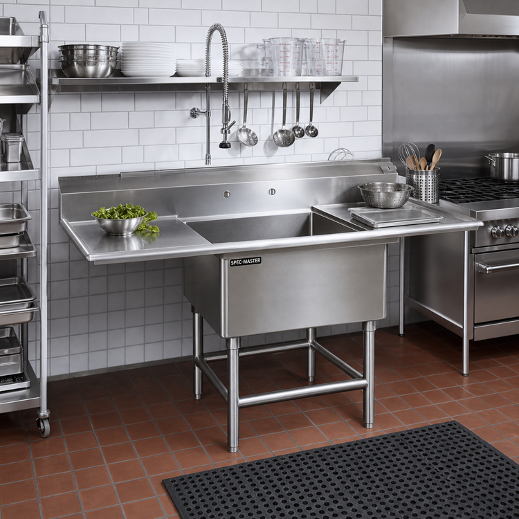 Product image #2 for Spec-Master 1-Compartment Commercial Sink with Left and Right Drainboards, 70W x 27D
