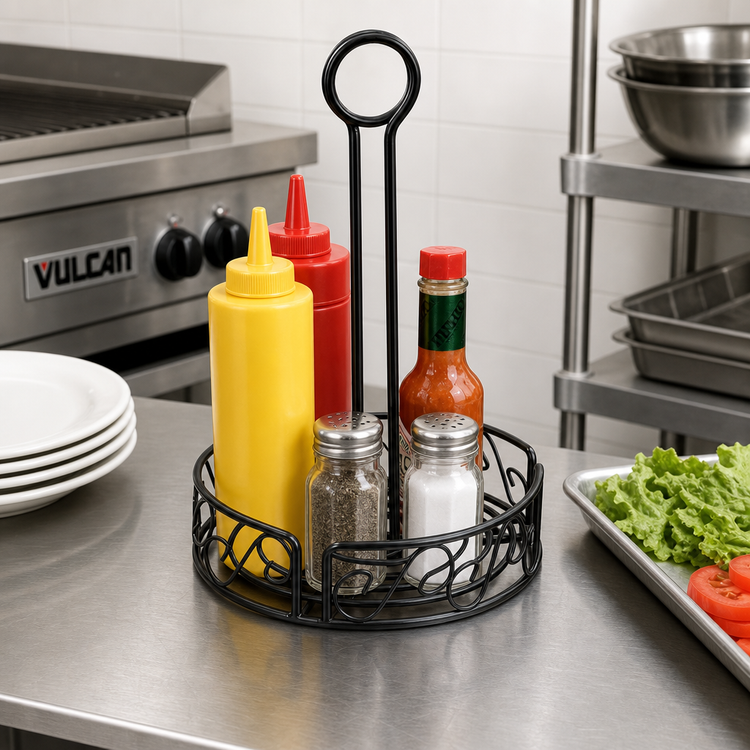 Product image #3 for Winco Round Black Wire Condiment Caddy, 7-1/2 Inch Diameter x 9 Inch High