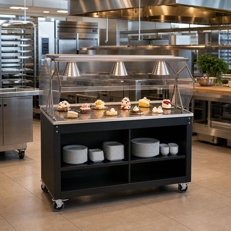 Product image #2 for Vollrath 2-Series Affordable Portable 60-Inch Mobile Cafeteria Utility Station with Breath Guard and Open Storage