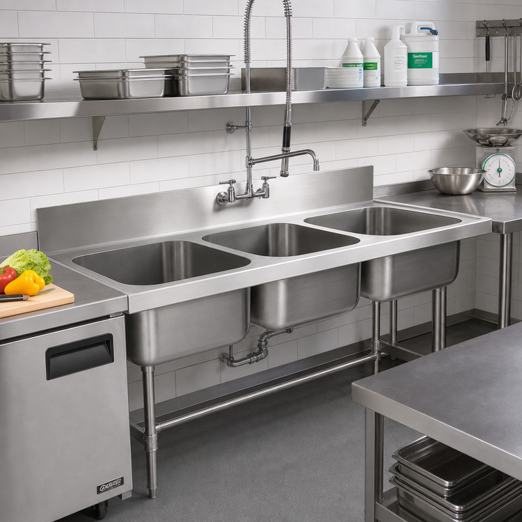 Product image #2 for Eagle Group Three-Compartment Weld-In Sink with 18" x 24" x 13-1/2" Bowls