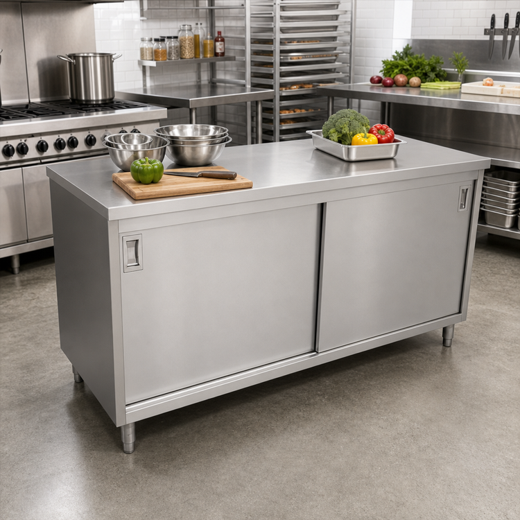 Product image #2 for Omcan USA Enclosed Stainless Steel Work Table with Sliding Door Cabinet Base, 48 x 30 x 36 Inches