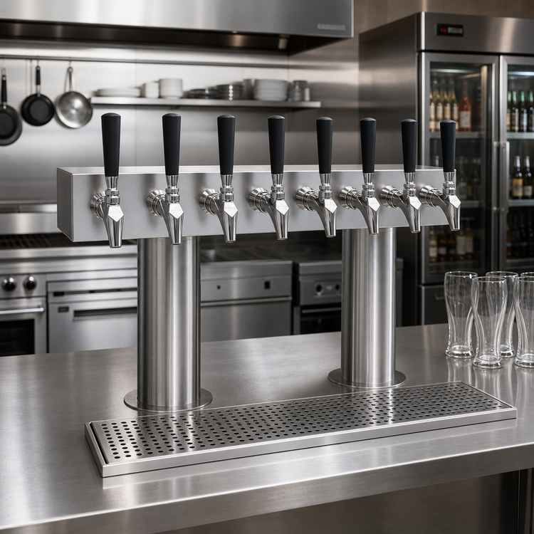 Product image #2 for Krowne Double T-Head Glycol-Cooled Draft Beer Tower, 8-Faucet Capacity