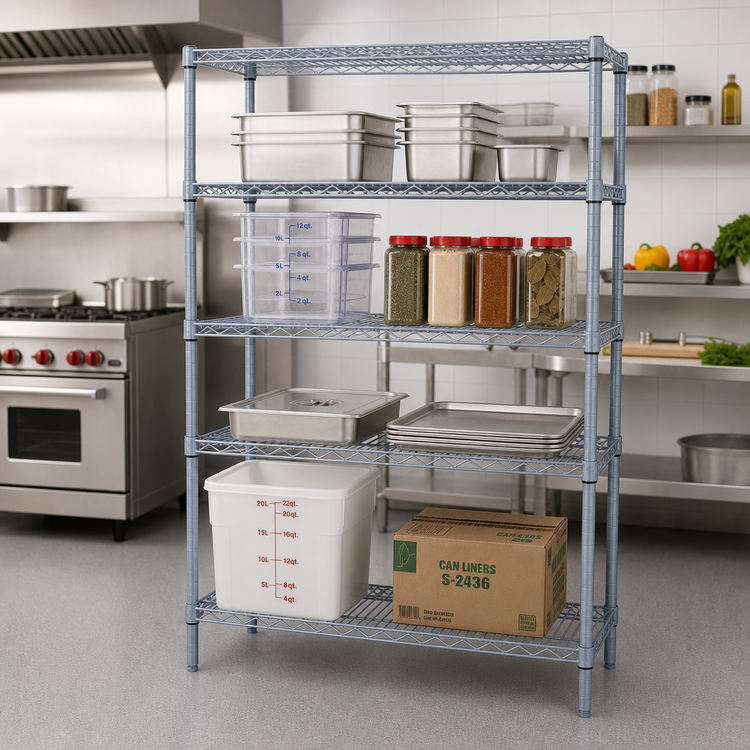 Product image #2 for Quantum Gray Epoxy Antimicrobial Wire Shelving Starter Kit, 48 x 21 x 54 Inches, 4-Shelf