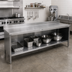 Thumbnail image #2 for John Boos Enclosed Base Stainless Steel Work Table with Open Front, 144 x 24 Inches, 14-Gauge Top, 5-Inch Backsplash