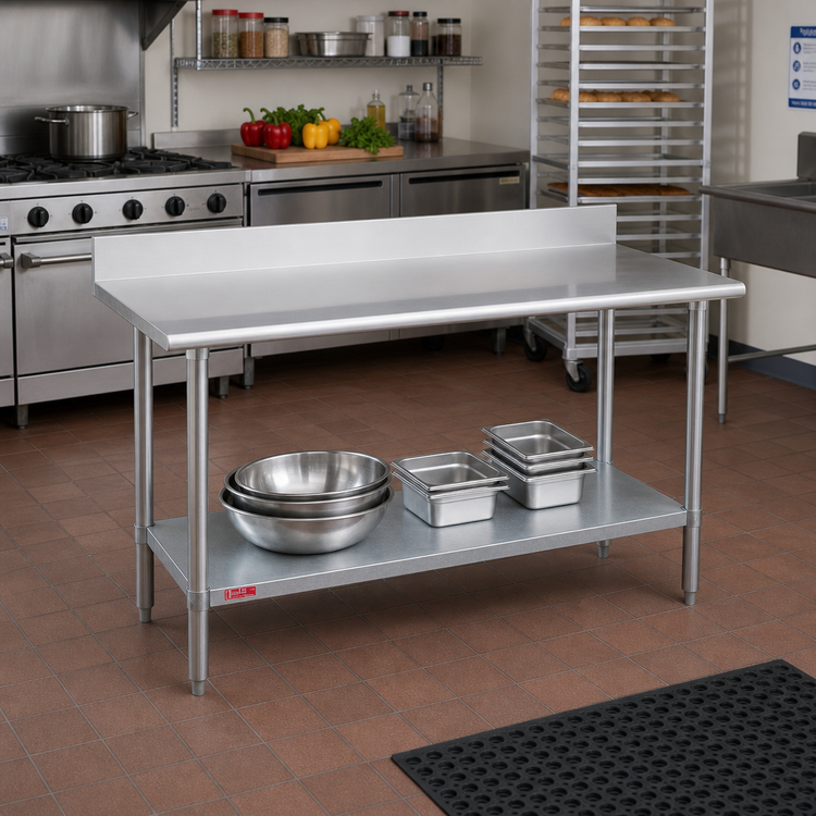 Product image #2 for Duke Standard 416 Series Stainless Steel Work Table with 5-Inch Riser and Galvanized Undershelf, 30 x 48 Inches