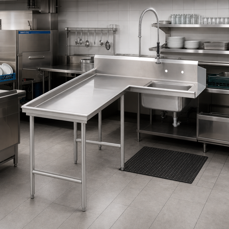 Product image #2 for Advance Tabco DTS-G30-120L L-Shaped Island Soil Dishtable with Pre-Rinse Sink, Left-Hand, 119 Inch, 14 Gauge 304 Stainless Steel