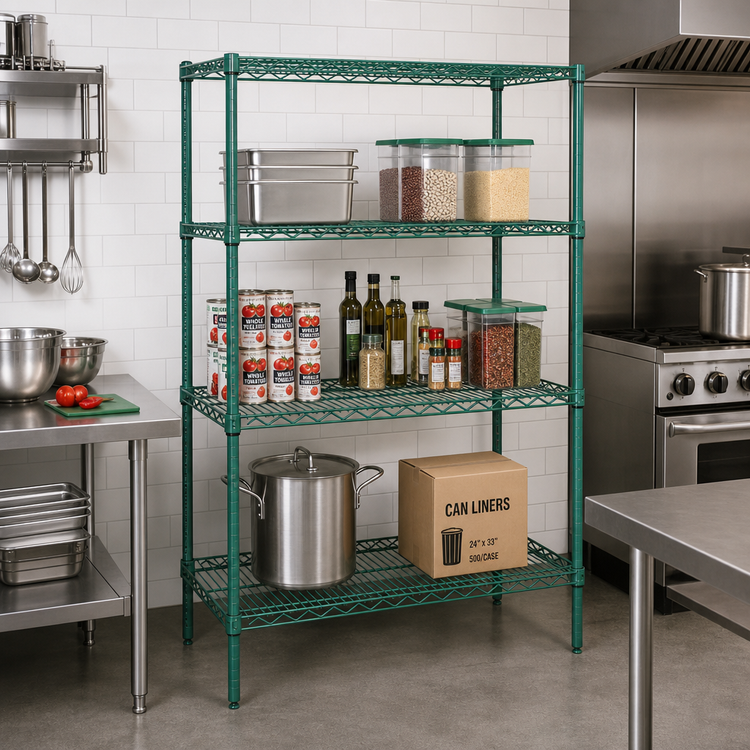 Product image #2 for Quantum Wire Shelving Starter Kit, 72W x 18D x 63H, Green Epoxy Antimicrobial Finish