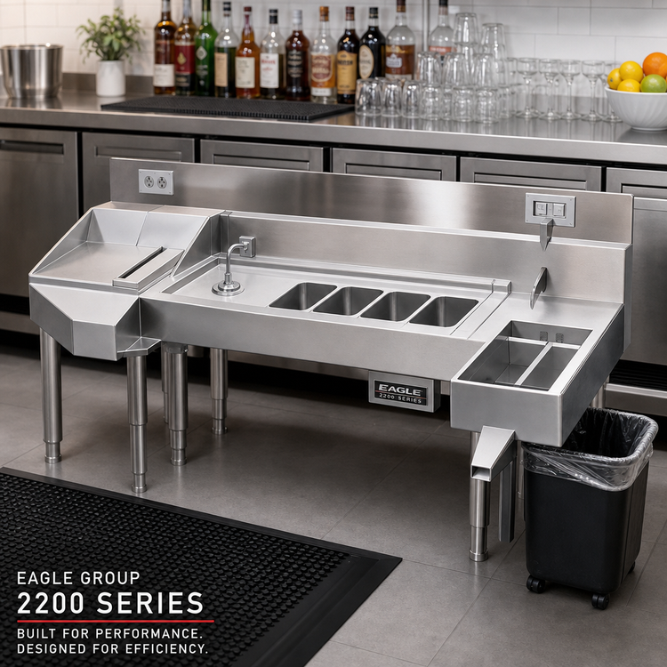 Product image #3 for Eagle Group 2200 Series 12-Inch Single-Station Underbar Blender Step Unit with Liquid Waste Chute, Faucet, and Electrical Outlet