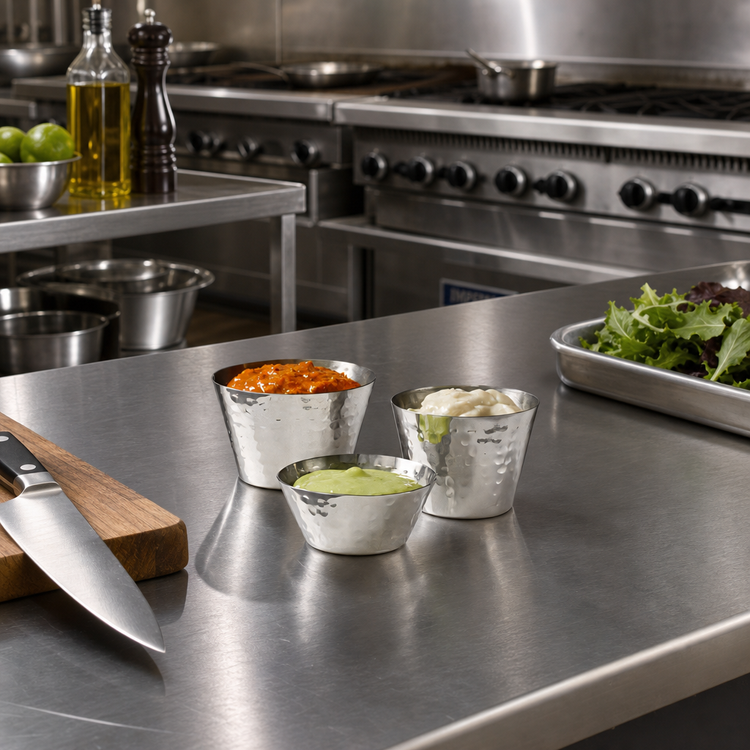 Product image #2 for American Metalcraft Hammered Stainless Steel Sauce Cup, 1-1/2 oz, 2-1/4 Inch Dia. x 1 Inch H