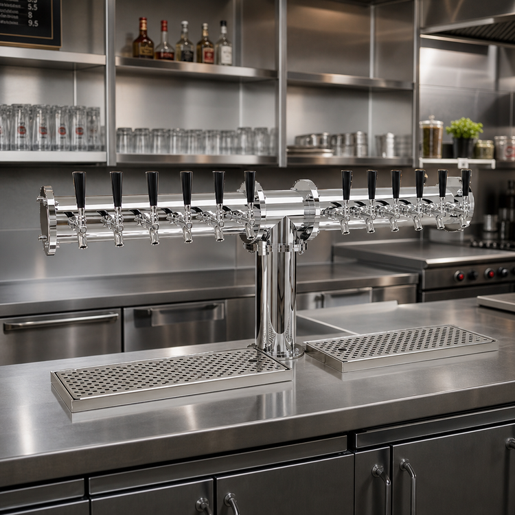 Product image #2 for Glastender PT-12-MFR 12-Faucet Pipe Tee Countertop Glycol-Cooled Draft Dispensing Tower, Mirror Finish