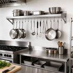 Thumbnail image #2 for Klinger's Trading PS1236 Wall-Mount Stainless Steel Overshelf Pot Rack with 18 Double-Sided Hooks, 36 x 12 Inches