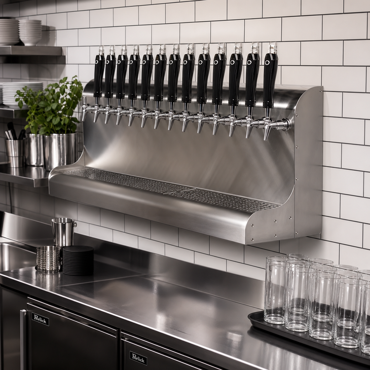 Product image #2 for Perlick 13-Faucet Modular Wall-Mount Glycol-Cooled Stainless Steel Draft Beer Dispensing Tower