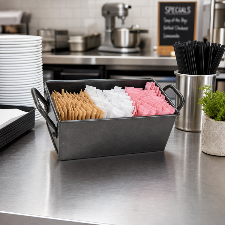 Product image #2 for Black Galvanized Steel Sugar Packet Holder with Handles