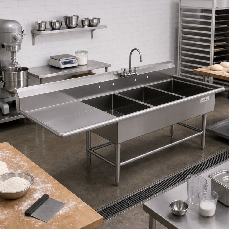 Product image #2 for John Boos Pro-Bowl 3-Compartment Stainless Steel Bakery Sink with 30-Inch Left Drainboard