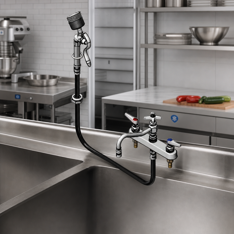 Product image #2 for T&S Brass B-1152-092A 8-Inch Center Deck-Mount Workboard Mixing Faucet with 8-Inch Swing Nozzle and Diverter