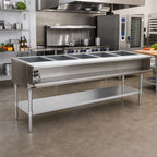 Thumbnail image #2 for Eagle Group AWT5-NG-3VP 5-Well Natural Gas Water Bath Hot Food Table with Open Base and Undershelf, 79" Wide Case of 3