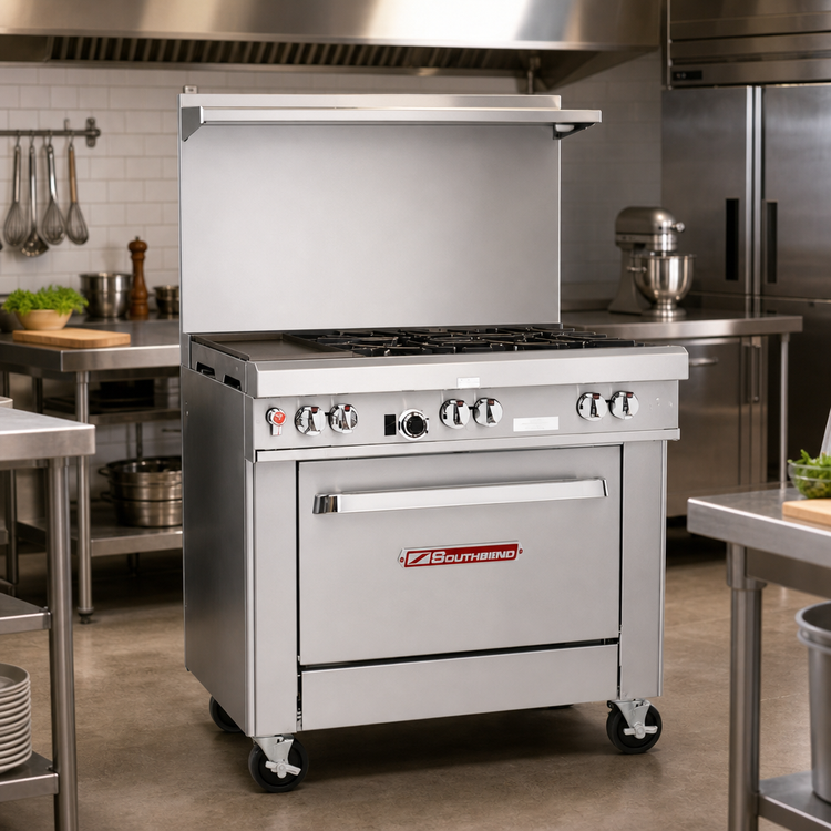 Product image #2 for Southbend Ultimate 36-Inch Gas Restaurant Range with 4 Star/Sauté Burners, 12-Inch Left Griddle and Convection Oven